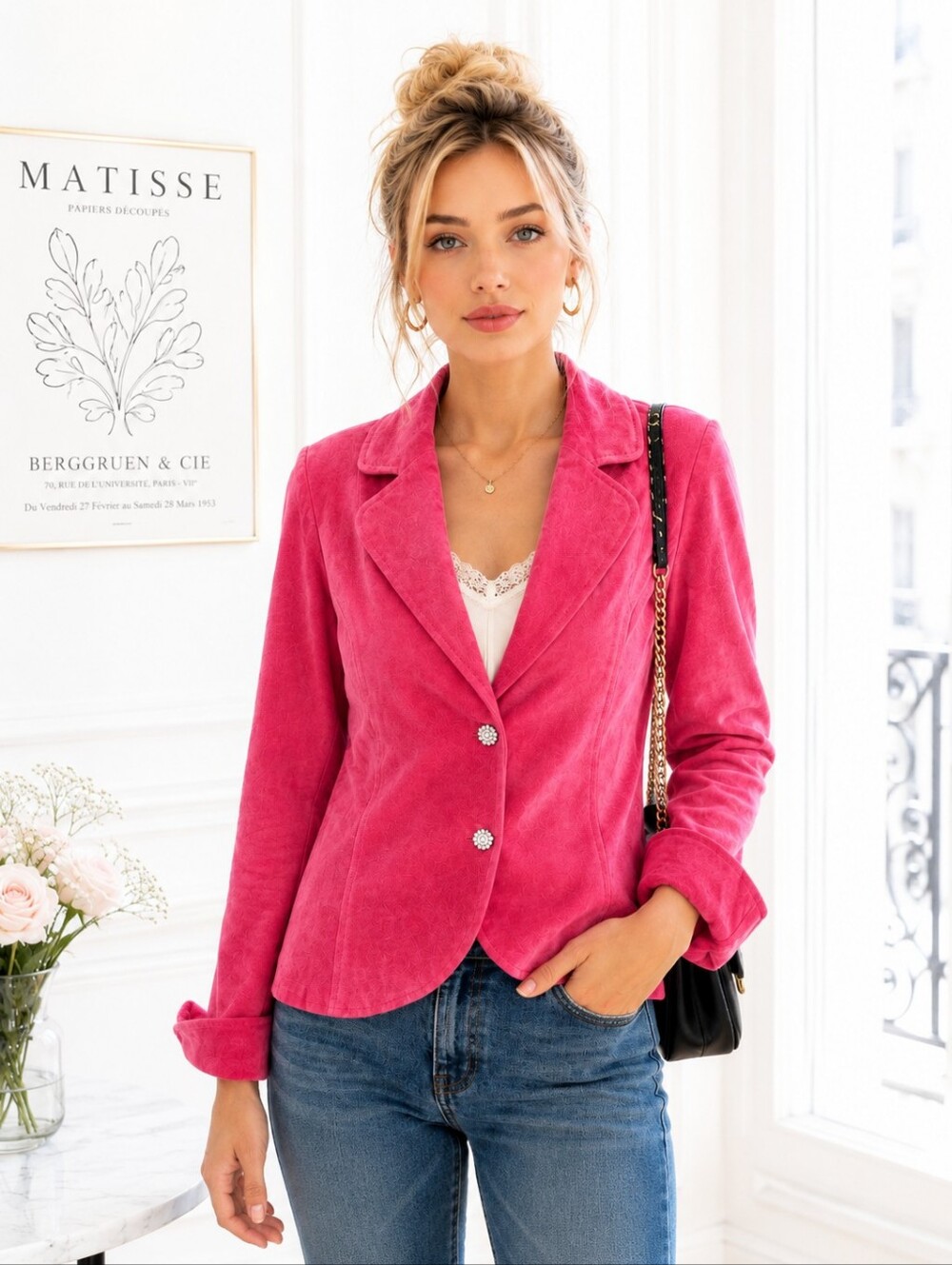 Live A Little | Pink 100% Suede Leather Blazer Size M | Parisian Chic